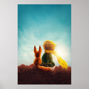 Poster Petit Prince et Renard. Illustration d'art de la p