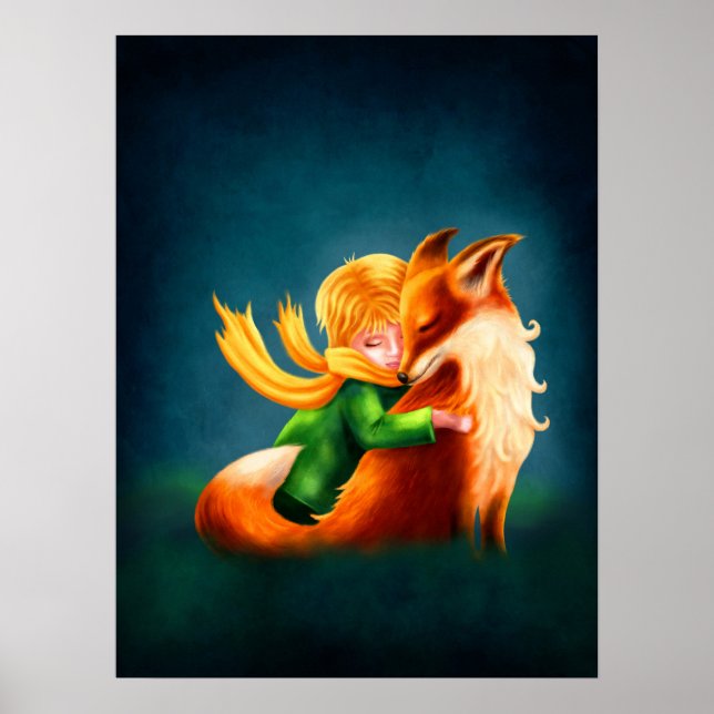 Poster Petit Prince et Renard. Illustration d'art de nurs (Devant)