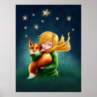 Poster Petit Prince et Renard. Illustration d'art de nurs