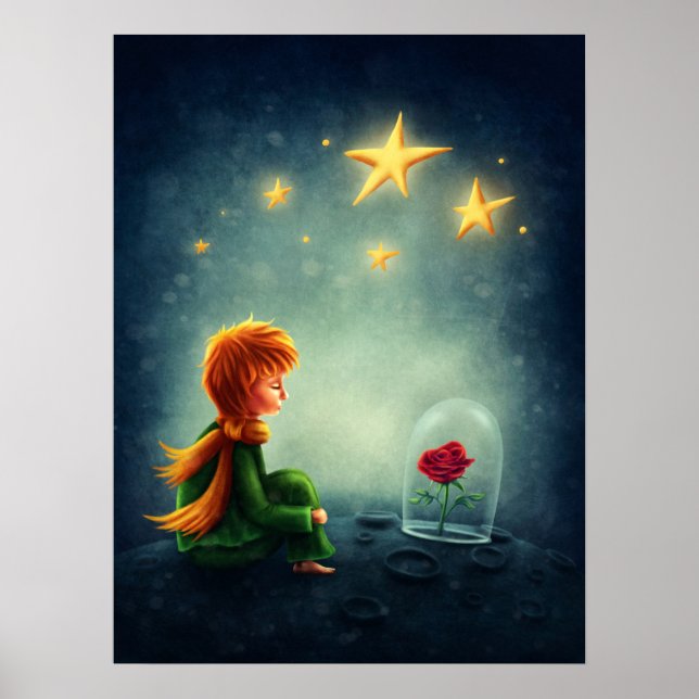 Poster Petit Prince et Rose. Art de nurserie (Devant)