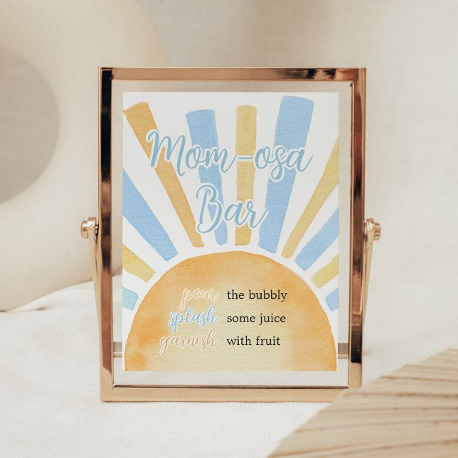 Poster Petit Ray of Sunshine Maman Osa Bar (Blue Boho Sunshine Baby Shower Mom Osa Bar Sign)