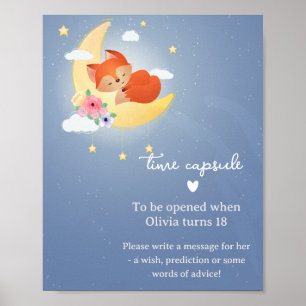 Poster Petit renard mignon sur la lune Temps Capsule