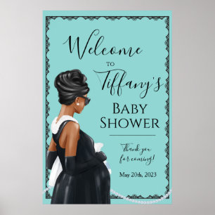 Poster Petit Robe Noire Baby shower Bleu Accueil