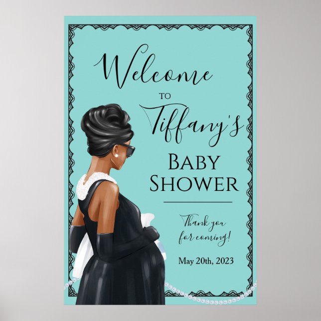 Poster Petit Robe Noire Baby shower Bleu Accueil (Devant)