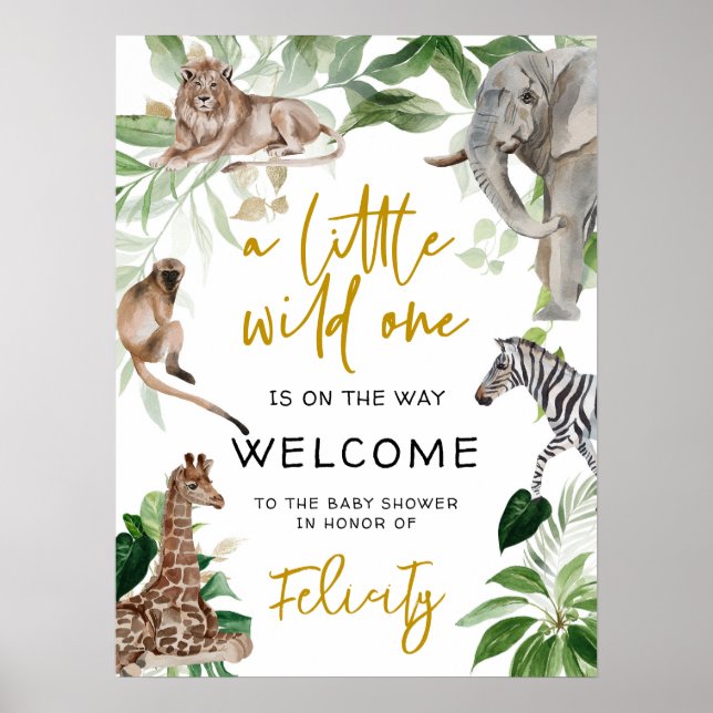 Poster Petit sauvage un Baby shower animal safari Bienven (Devant)