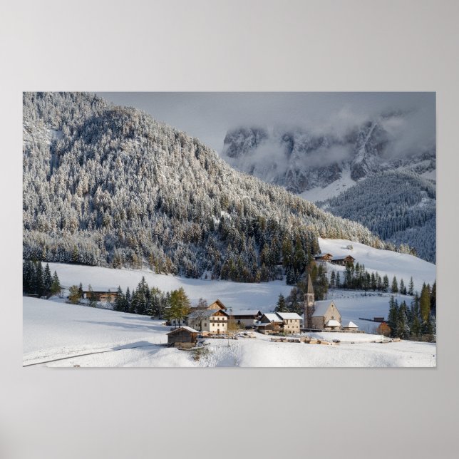 Poster Petit village alpin dans l'affiche de neige (Devant)
