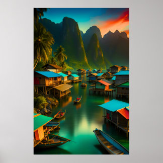 Poster Petit village de pêcheurs indonésien