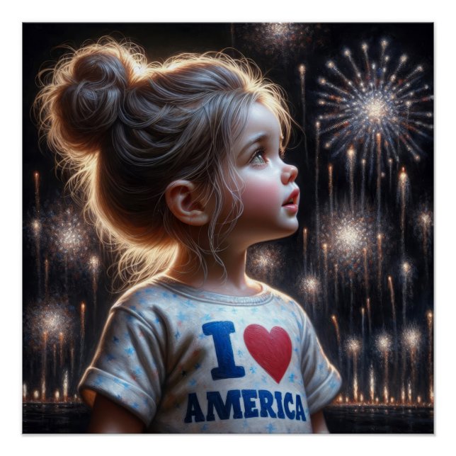 Poster Petite Américaine regardant les feux d'artifice (Devant)