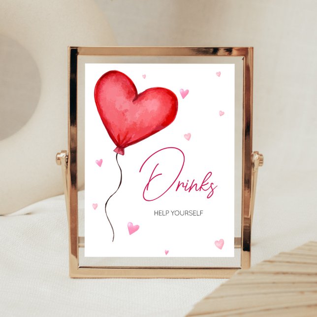 Poster Petite amoureuse Red Valentine Boissons (Minimalist Little Sweetheart Baby Shower Drinks Sign)