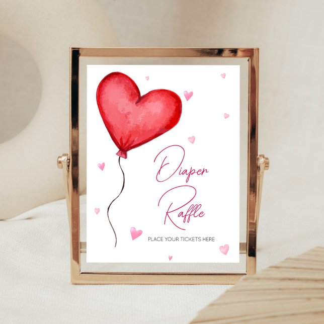 Poster Petite amoureuse Red Valentine Diaper Raffle (Minimalist Little Sweetheart Baby Shower Diaper Raffle Sign)