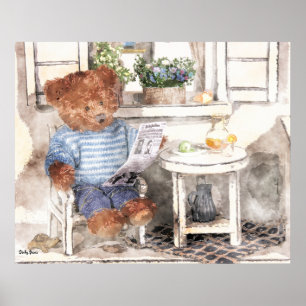 Poster Petite aquarelle d'ours - ours de lecture