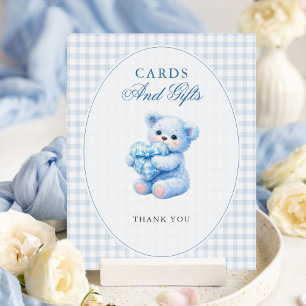 Poster Petite Baby Shower Ours en Vichy Bleu