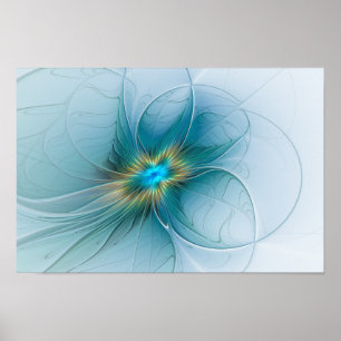 Poster Petite Beauté Moderne Bleu Or Fractal Art Flower