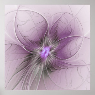 Poster Petite Beauté Moderne Mauve Grey Fractal Art Flowe