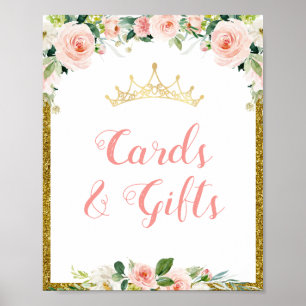 Poster petite carte baby shower princesse et signe cadeau