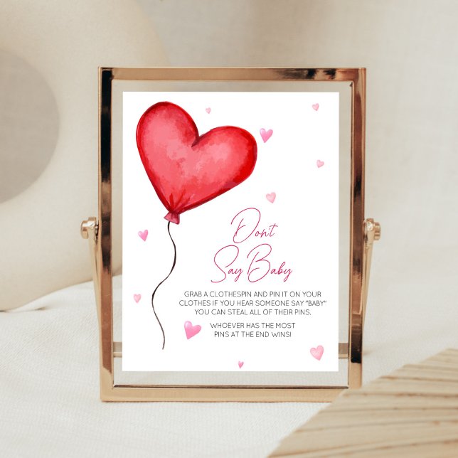 Poster Petite chérie Rouge Saint Valentin Ne pas dire béb (Minimalist Little Sweetheart Baby Shower Don't Say Baby Sign)