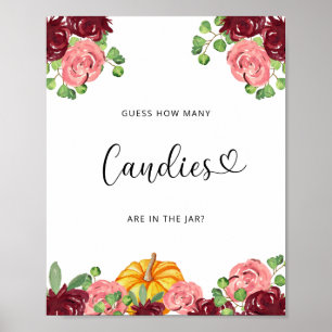Poster Petite citrouille florale devine combien de bonbon