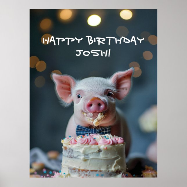Poster Petite colle de porc sur un gâteau d'anniversaire (Devant)