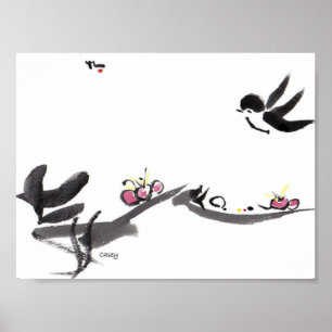 Poster Petite copie heureuse d'art d'hirondelle