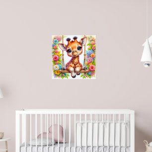 Poster Petite crèche pour bébé girafe