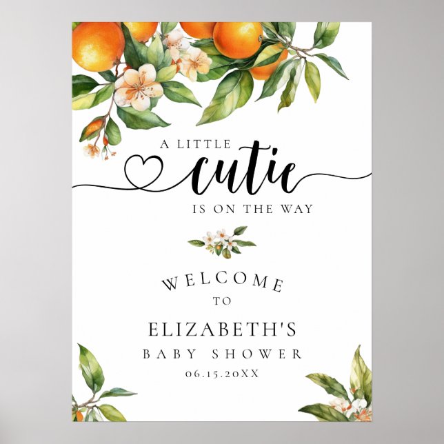 Poster Petite Cutie Verdure Orange Baby shower Accueil (Devant)
