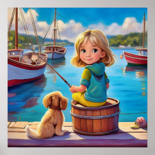 Poster Petite dame de pêche
