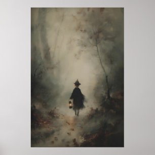 Poster Petite Enfant Sorcière Dans les Bois Sombres Brume