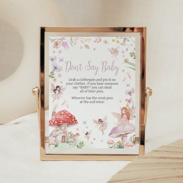 Poster Petite fée Baby shower Whimsical ne pas dire bébé (Whimsical Little Fairy Baby Shower Don't Say Baby Sign)
