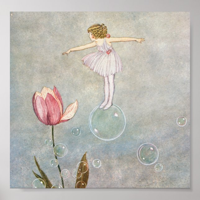 Poster Petite fée sur une bulle (Devant)