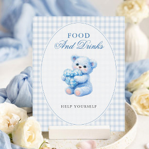 Poster Petite Fête de Naissance Ourson en Vichy Bleu