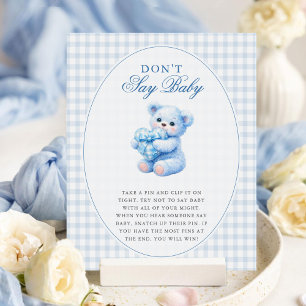 Poster Petite Fête de Naissance Ourson en Vichy Bleu