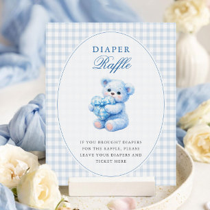 Poster Petite Fête de Naissance Ourson en Vichy Bleu