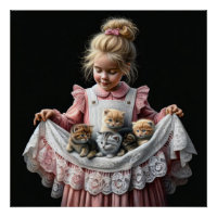 Petite Fille Avec Chatons Dans Son Tablier