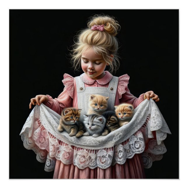 Poster Petite Fille Avec Chatons Dans Son Tablier (Devant)