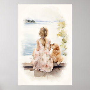 Poster Petite fille avec labrador