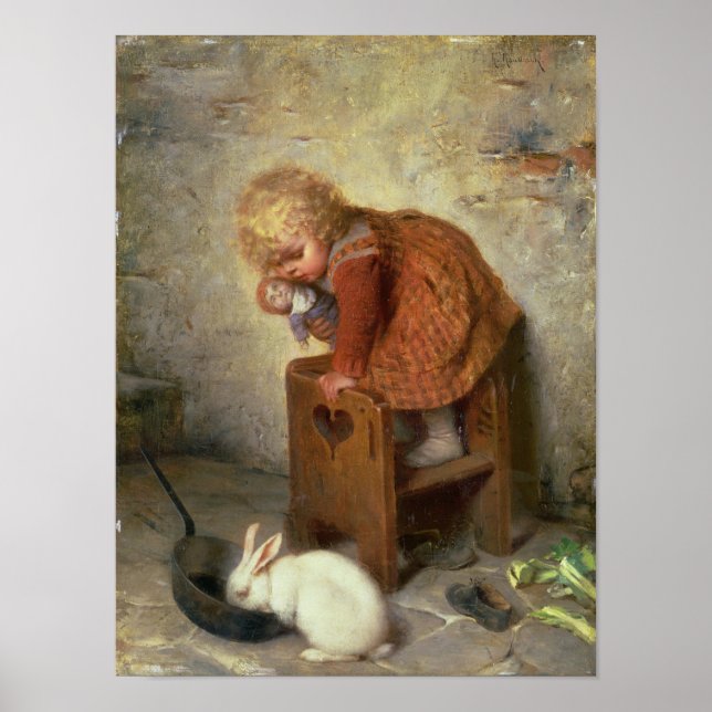Poster Petite fille avec un lapin (Devant)