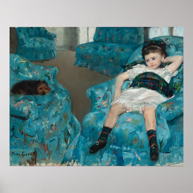 Poster Petite fille dans un fauteuil bleu (par Mary Cassa (Devant)