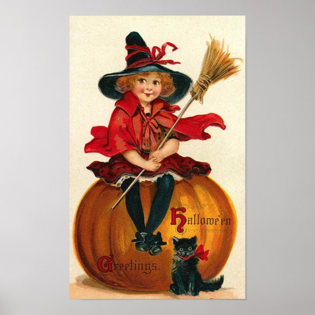 Poster Petite fille en costume de sorcière (Devant)