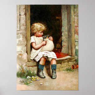 Poster Petite fille et chiot malade