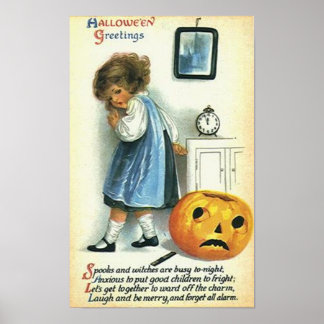 Poster Petite fille et Citrouille