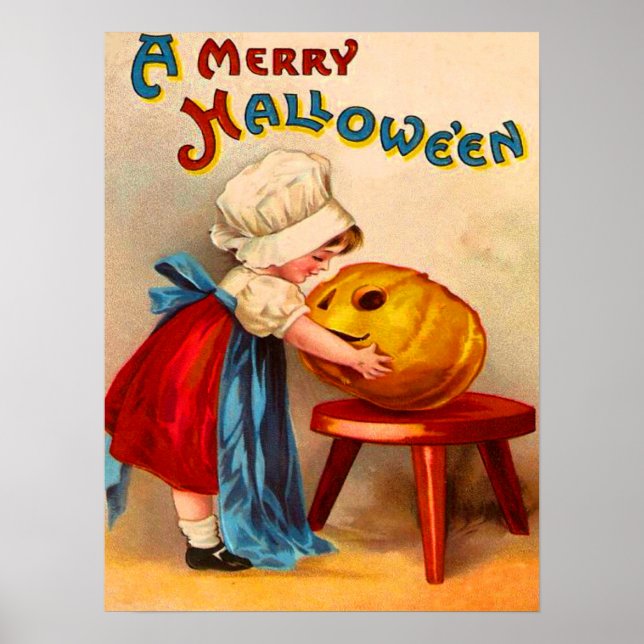 Poster Petite fille et Jack O'Lantern (Devant)