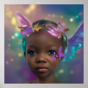 Poster Petite fille ethnique mignonne papillon violet sar
