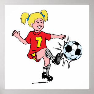 Poster Petite Fille Jouant Au Football