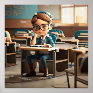 Poster Petite fille mignonne en classe avec un test moder