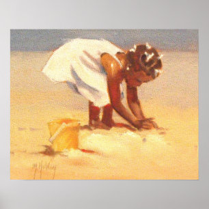 Poster Petite fille mignonne jouant dans le sable