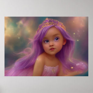 Poster Petite fille papillon ailes violet rose