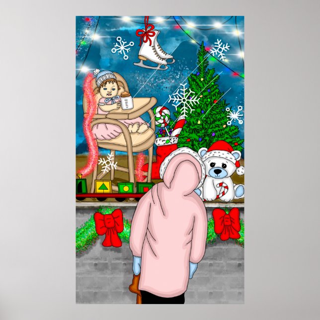 Poster Petite fille regardant à travers une fenêtre de No (Devant)