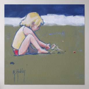 Poster Petite fille sur la plage Jouer dans le sable