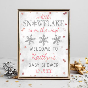 Poster Petite Flamme de neige Filles Baby shower d'hiver 