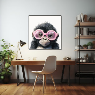 Poster Petite Gorilla avec lunettes roses